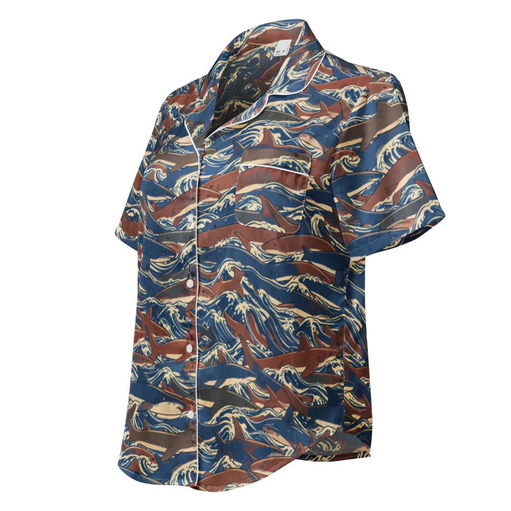 Tidal Teeth on Women's Short Sleeve Pajama Top — Left Front