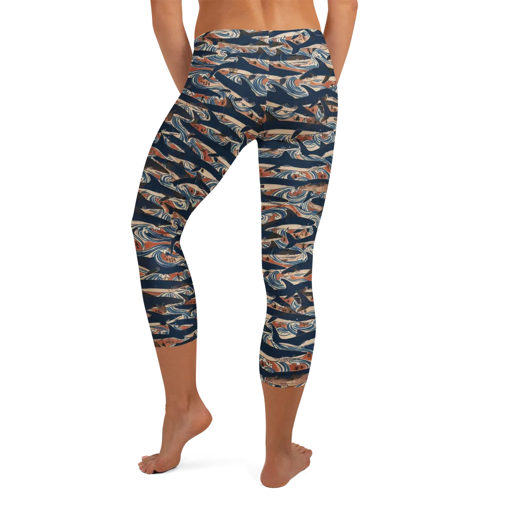 Indigo Koi Current on Capri Leggings — Back