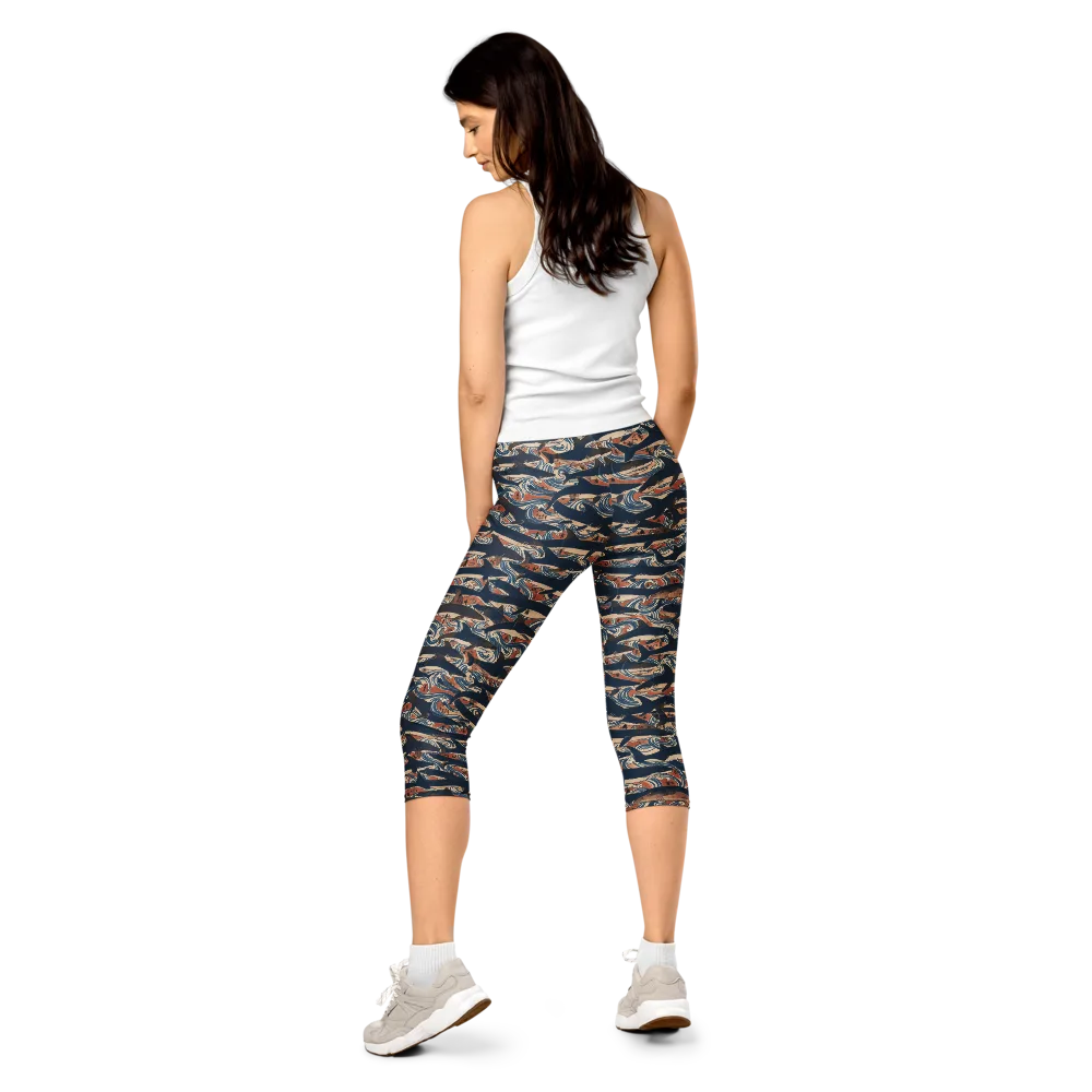 Indigo Koi Current on Capri Leggings — Back