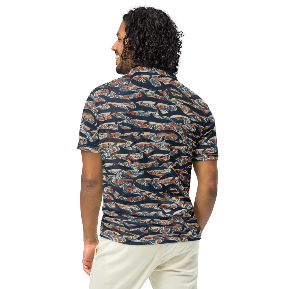 Indigo Koi Current on Men's Slim Fit Polo Shirt — Back