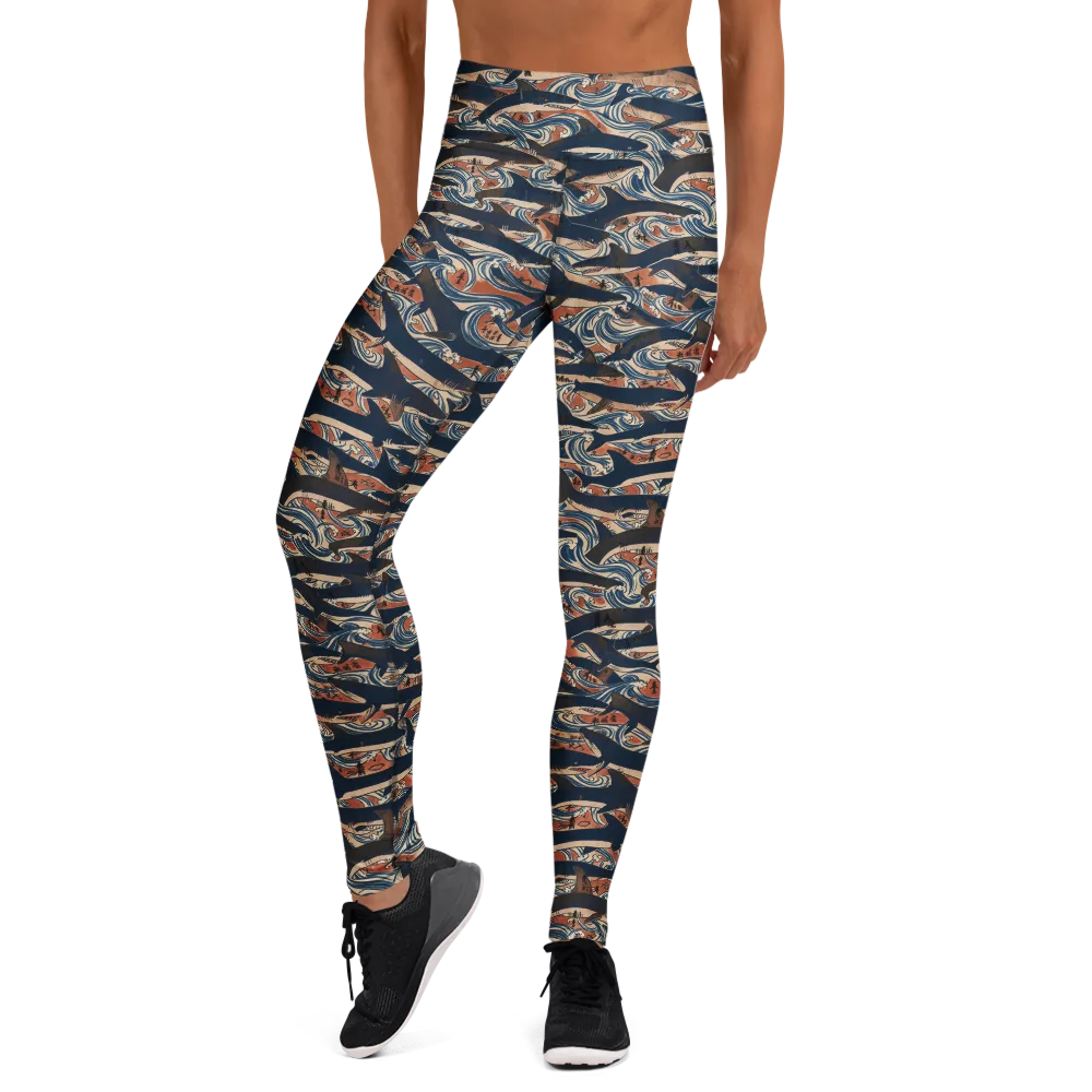 Indigo Koi Current on Yoga Leggings — Front