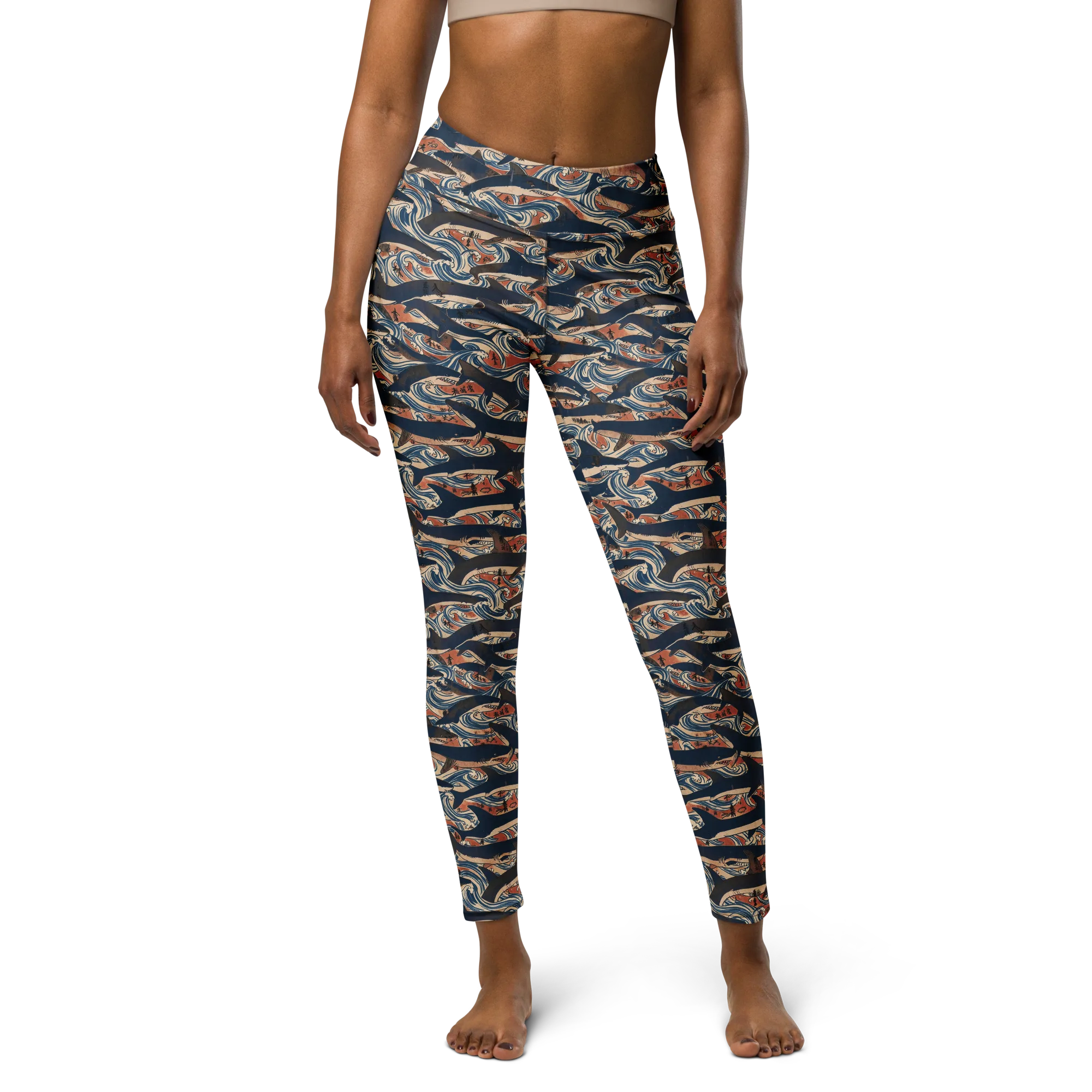 Indigo Koi Current on Yoga Leggings — Front