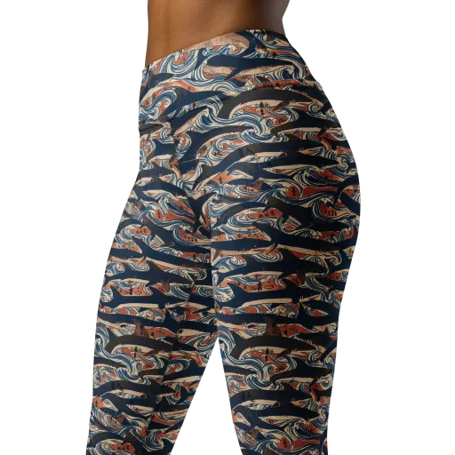 Indigo Koi Current on a Yoga Leggings
