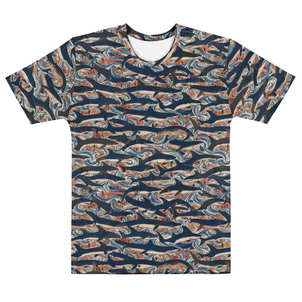 Indigo Koi Current on Men's Cotton Crew Neck T-Shirt — Front