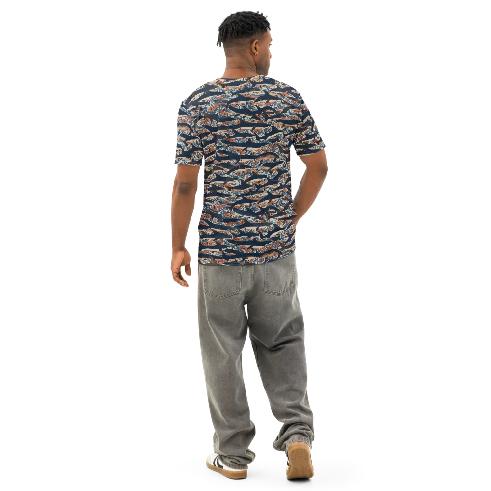 Indigo Koi Current on Men's Cotton Crew Neck T-Shirt — Back