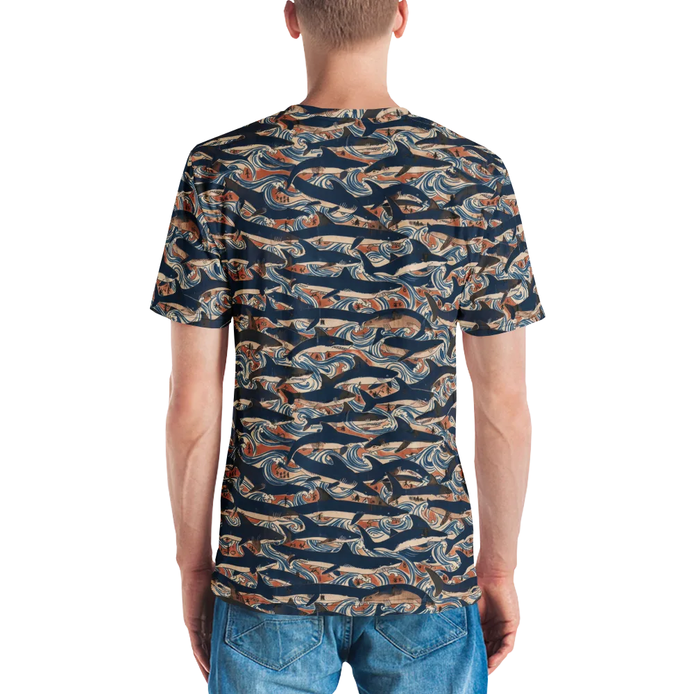 Indigo Koi Current on Men's Crew Neck T-Shirt — Back