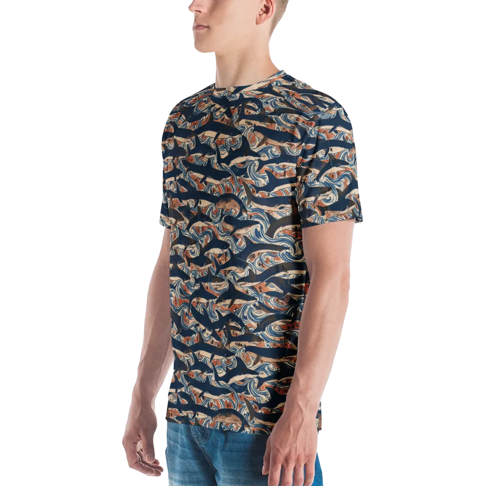 Indigo Koi Current on Men's Crew Neck T-Shirt — Left