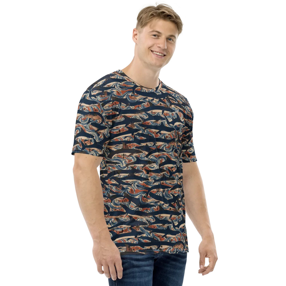 Indigo Koi Current on Men's Crew Neck T-Shirt — Right