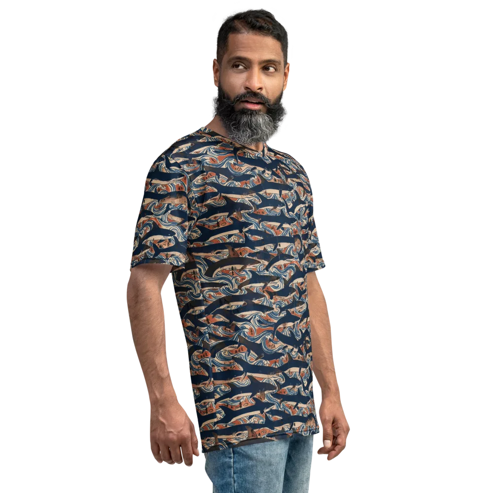 Indigo Koi Current on Men's Crew Neck T-Shirt — Right