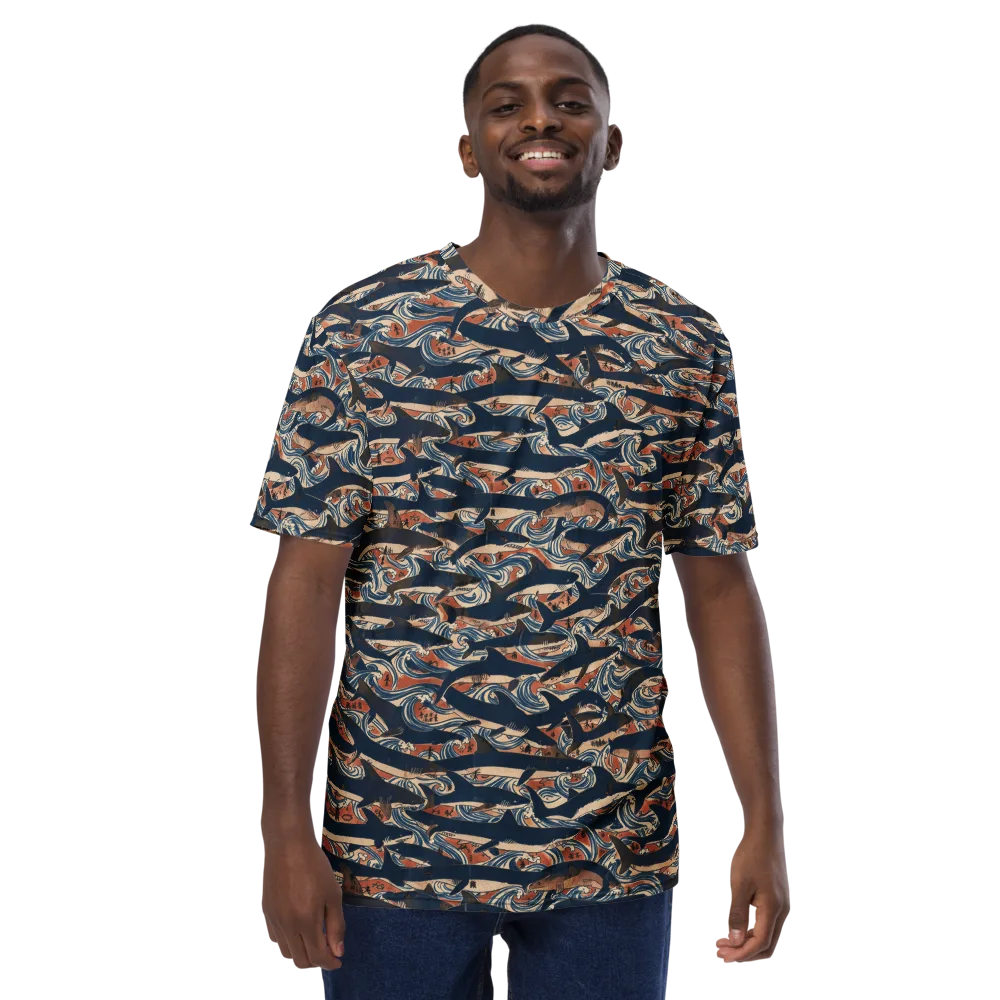 Indigo Koi Current on Men's Crew Neck T-Shirt — Front
