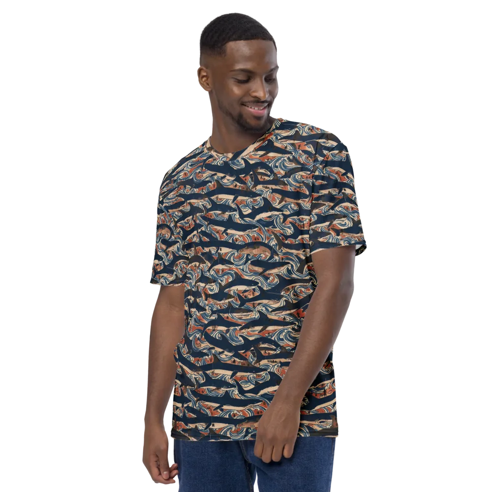 Indigo Koi Current on Men's Crew Neck T-Shirt — Left