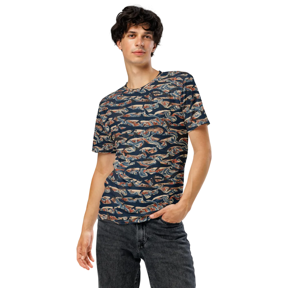 Indigo Koi Current on Men's Crew Neck T-Shirt — Front