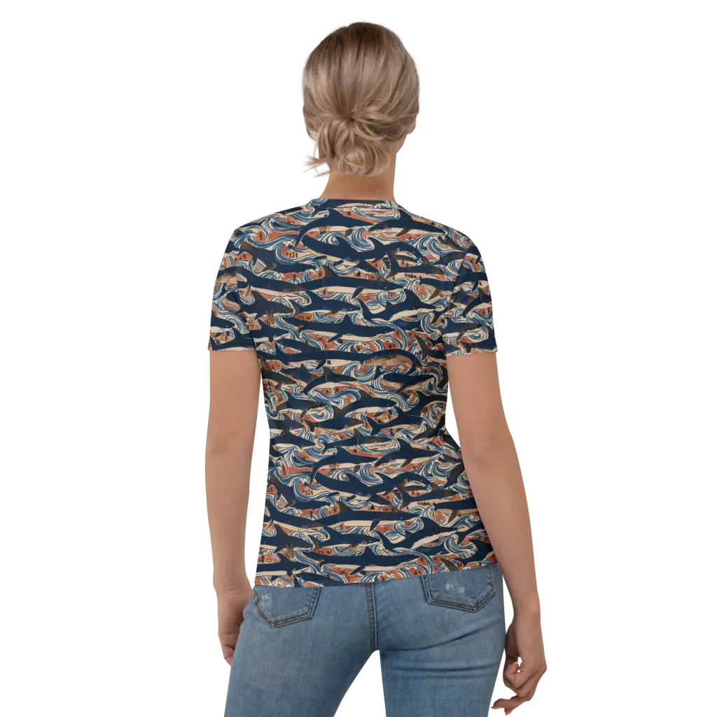 Indigo Koi Current on Women's Crew Neck T-Shirt — Back