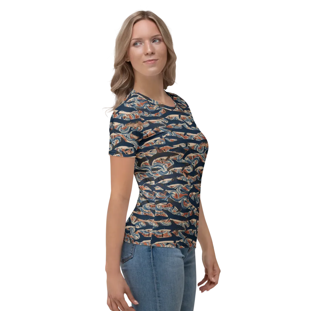 Indigo Koi Current on Women's Crew Neck T-Shirt — Right