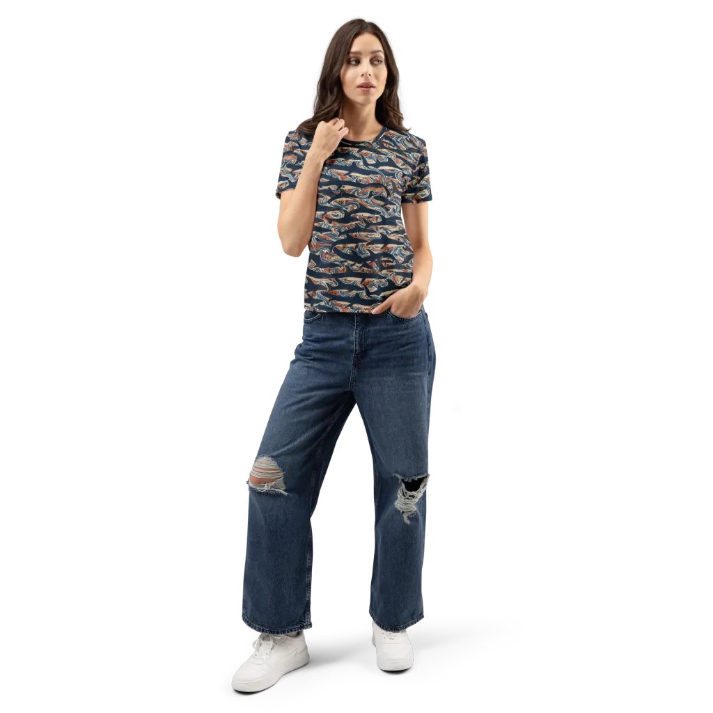 Indigo Koi Current on Women's Crew Neck T-Shirt — Front