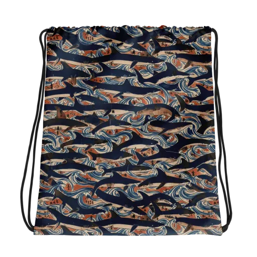Indigo Koi Current on a Drawstring Bag
