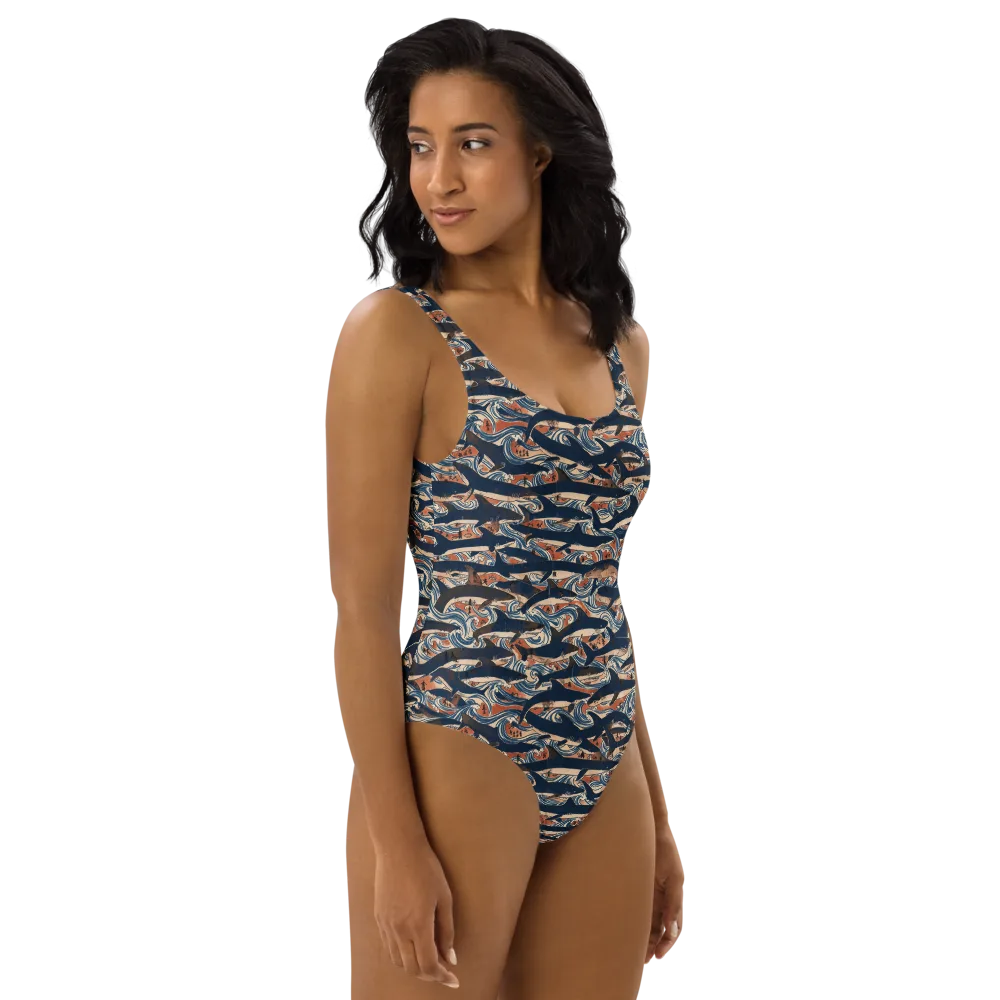 Indigo Koi Current on One-Piece Swimsuit — Right