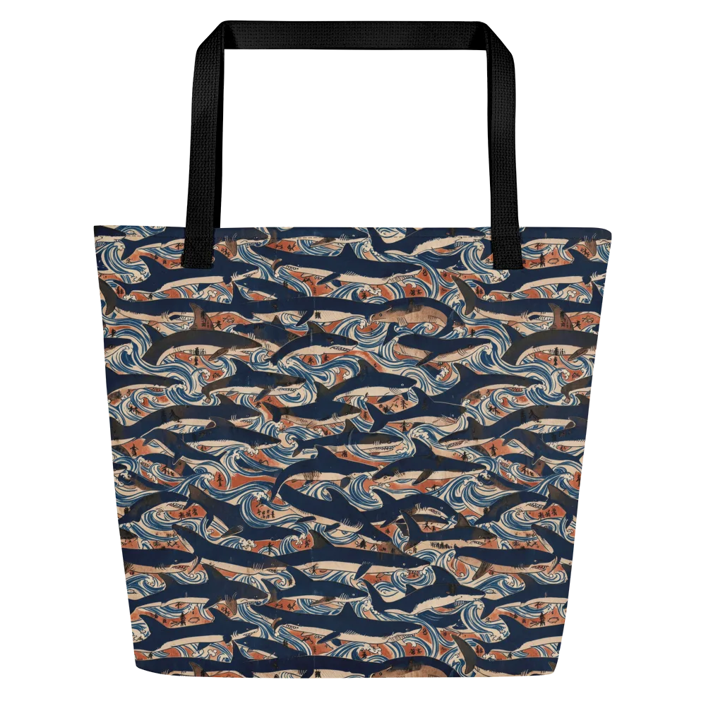 Indigo Koi Current on Large Tote Bag W/ Pocket — Front
