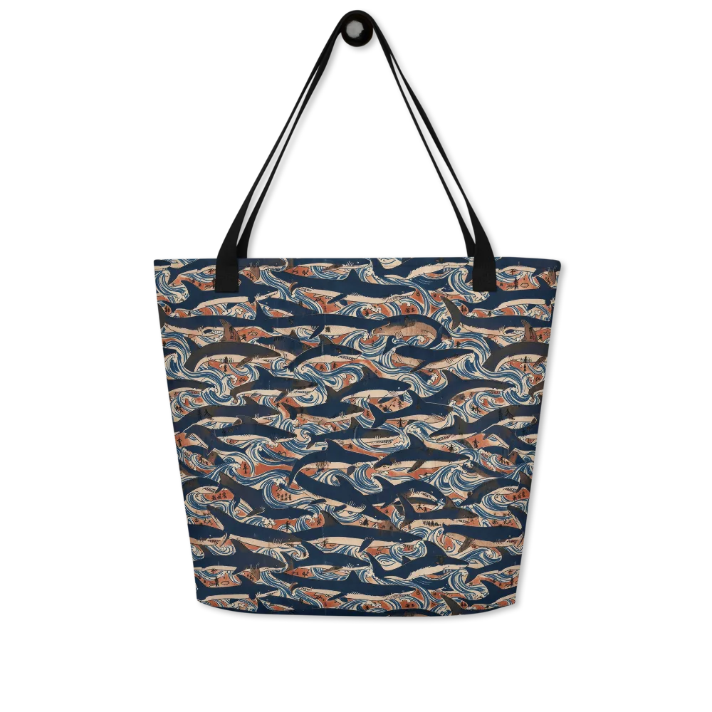 Indigo Koi Current on Large Tote Bag W/ Pocket — Front