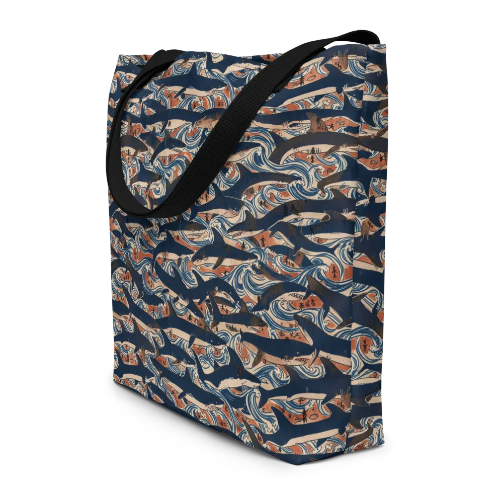 Indigo Koi Current on Large Tote Bag W/ Pocket — Front