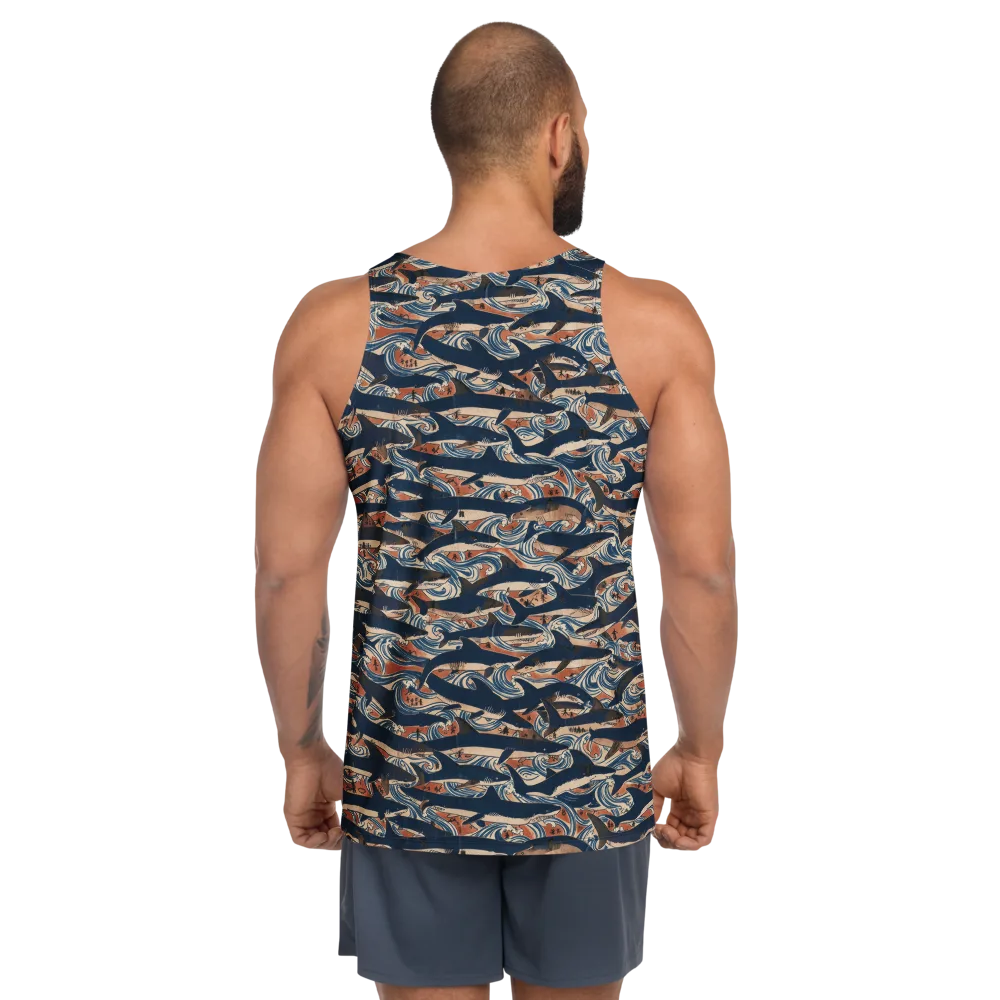 Indigo Koi Current on Men's Tank Top — Back