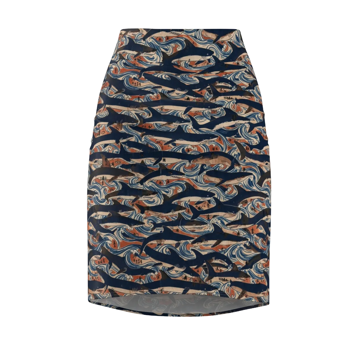 Indigo Koi Current on Pencil Skirt — Front