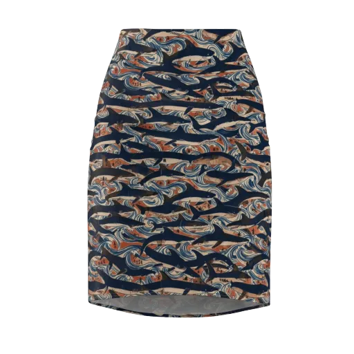 Indigo Koi Current on a Pencil Skirt
