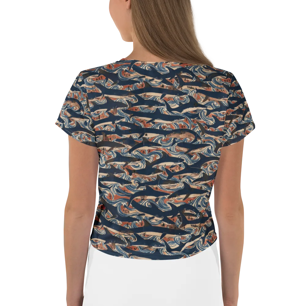 Indigo Koi Current on Crop Tee — Back