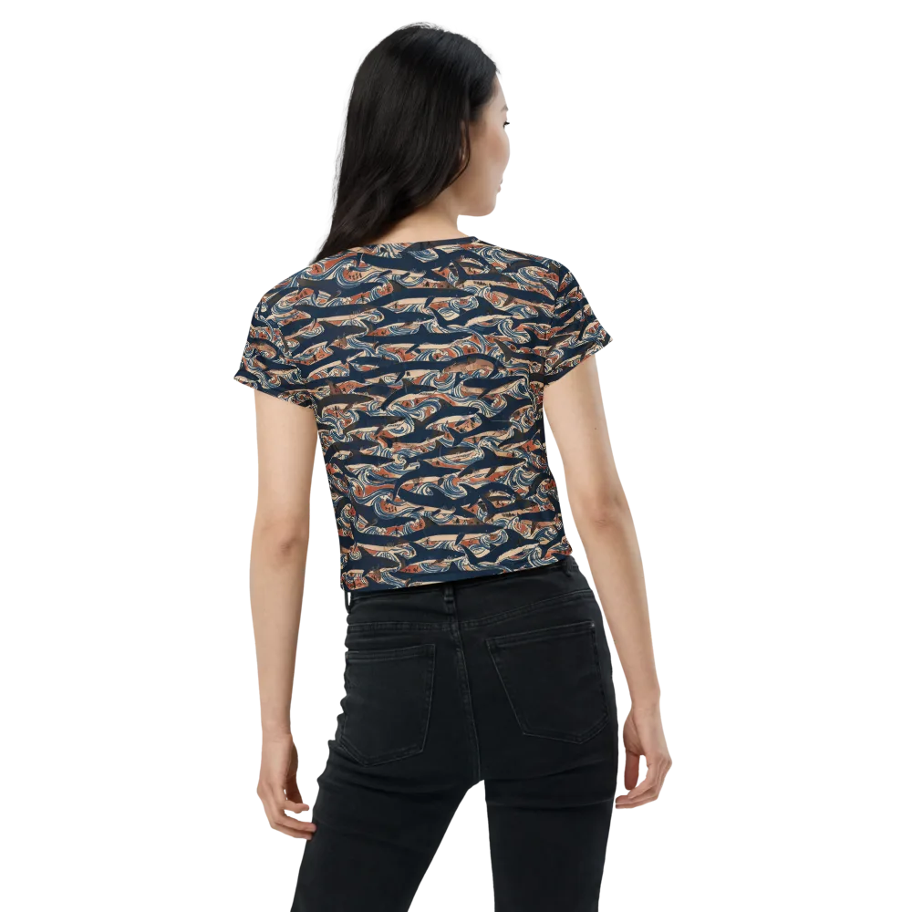 Indigo Koi Current on Crop Tee — Back