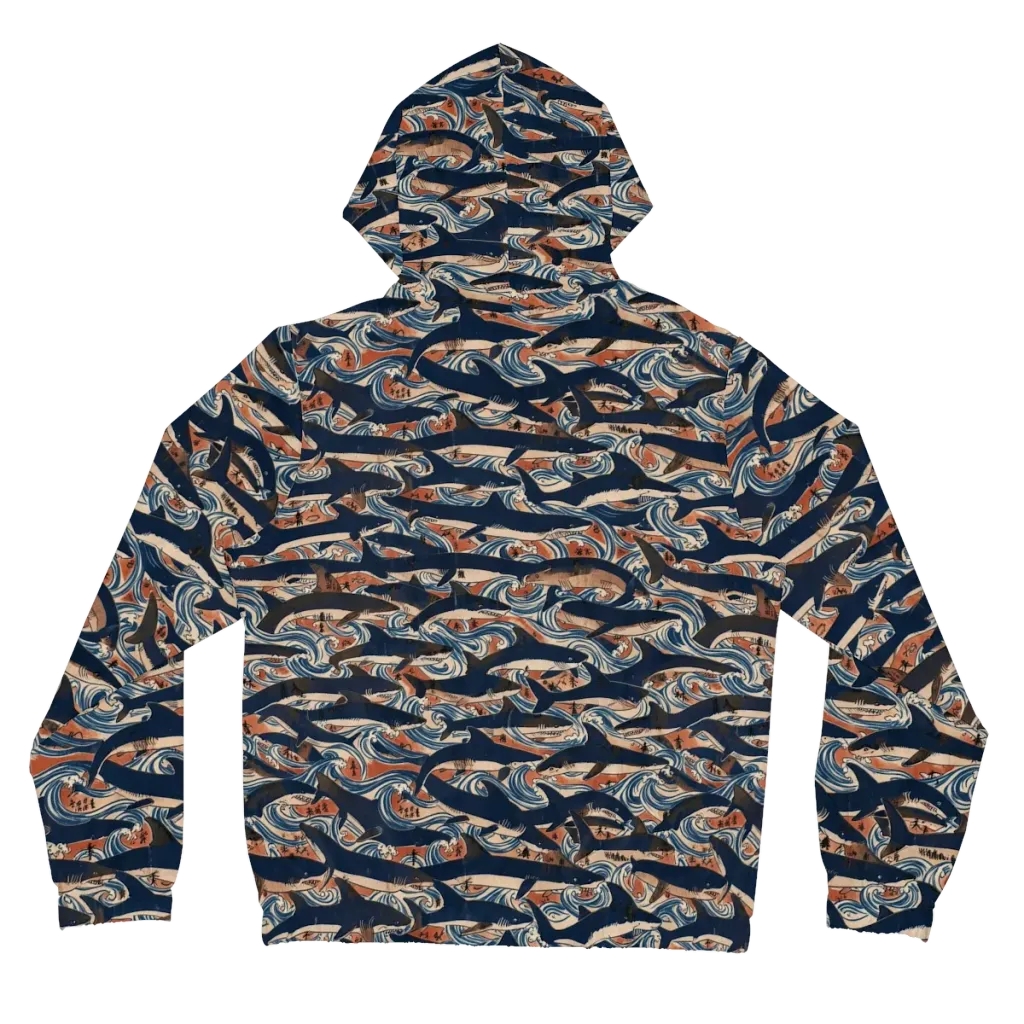 Indigo Koi Current on Women's Full-Zip Hoodie — Back