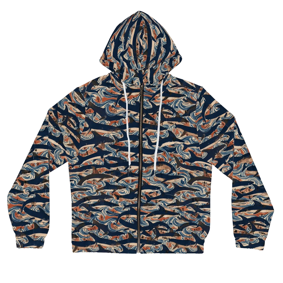 Indigo Koi Current on Women's Full-Zip Hoodie — Front