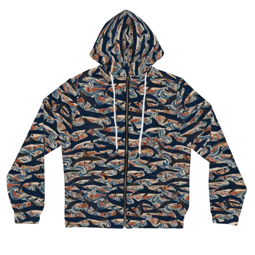 Indigo Koi Current on a Women's Full-Zip Hoodie