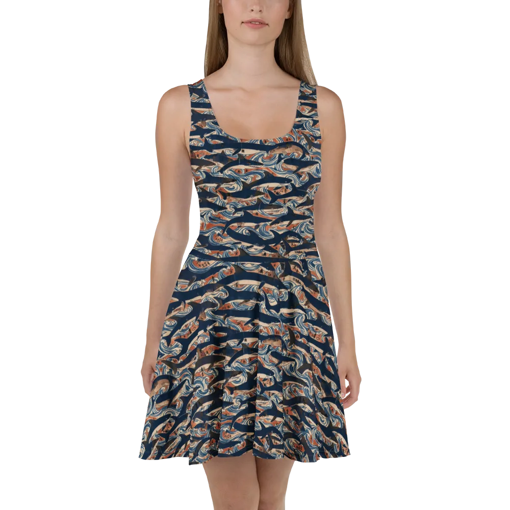 Indigo Koi Current on Skater Dress — Front