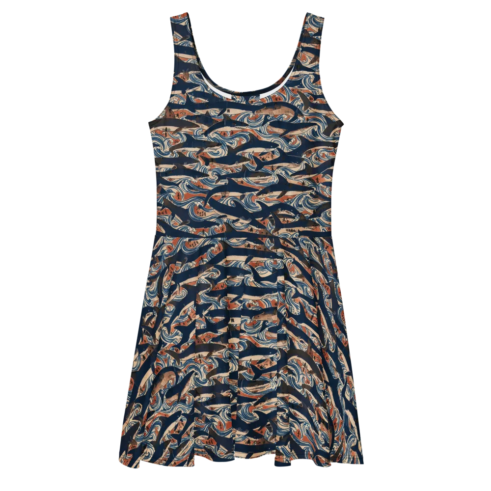 Indigo Koi Current on Skater Dress — Front