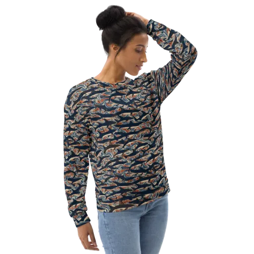Indigo Koi Current on a Sweatshirt
