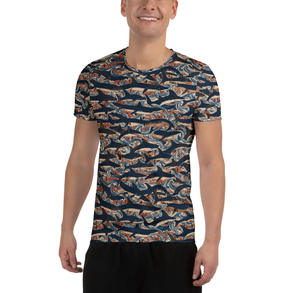 Indigo Koi Current on Men's Athletic T-Shirt — Front