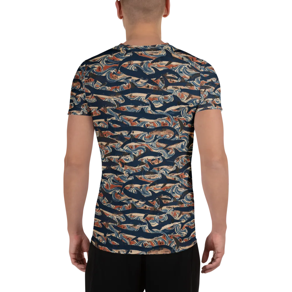 Indigo Koi Current on Men's Athletic T-Shirt — Back