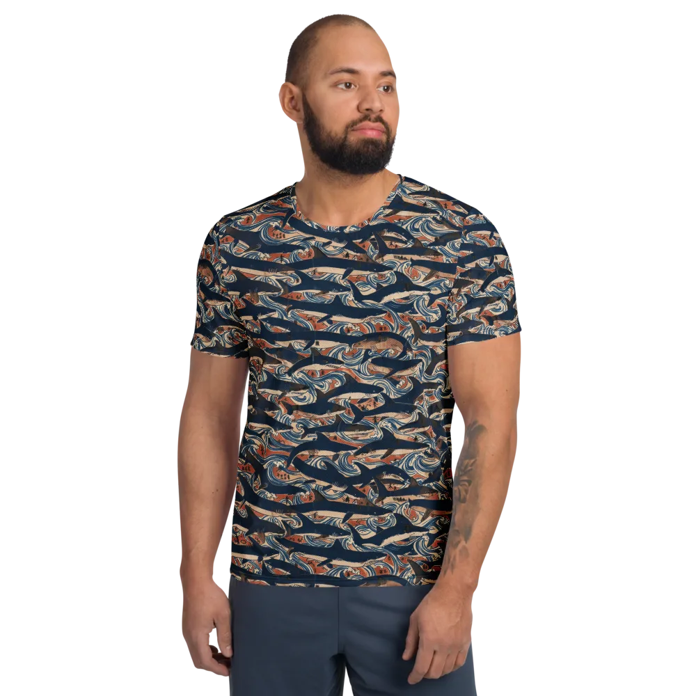Indigo Koi Current on Men's Athletic T-Shirt — Front