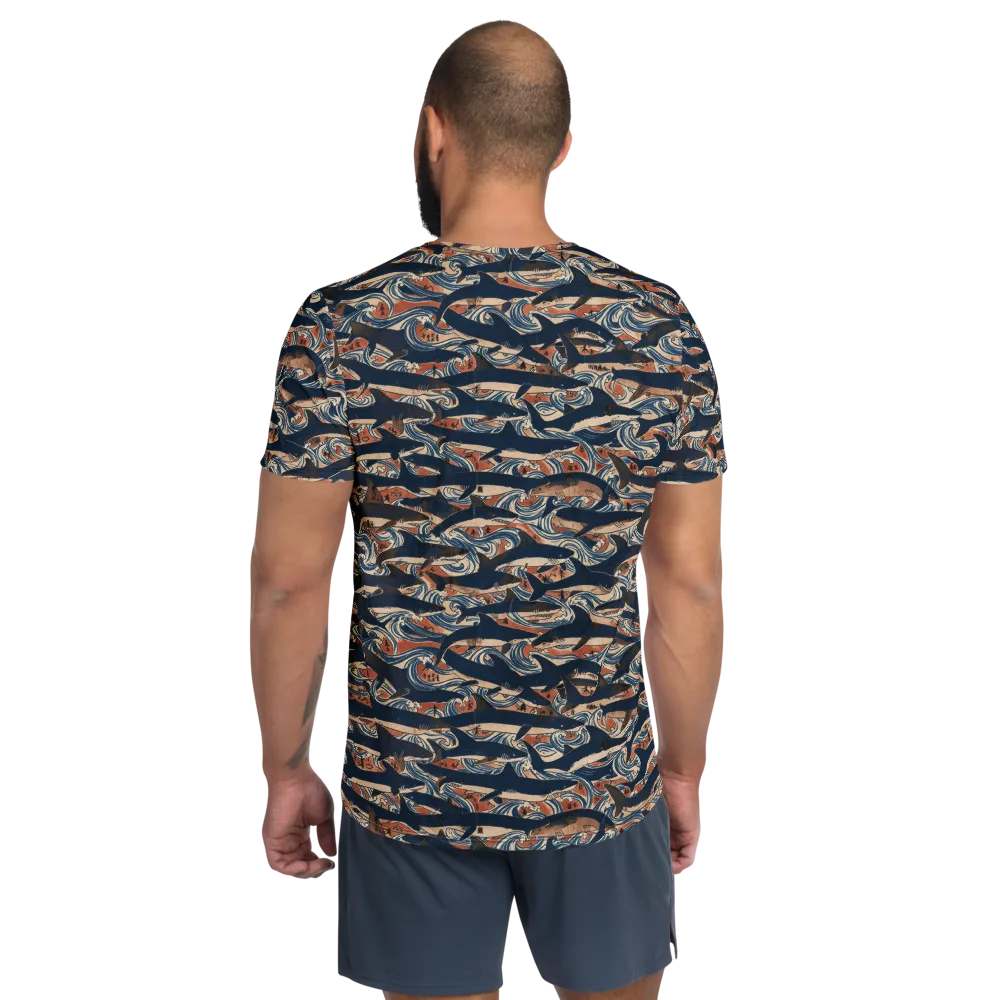 Indigo Koi Current on Men's Athletic T-Shirt — Back
