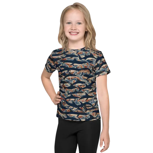 Indigo Koi Current on a Kids Crew Neck T-Shirt