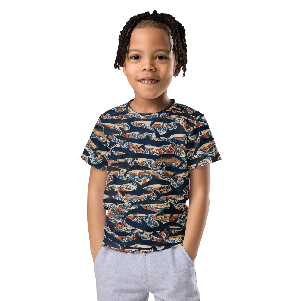 Indigo Koi Current on Kids Crew Neck T-Shirt — Front