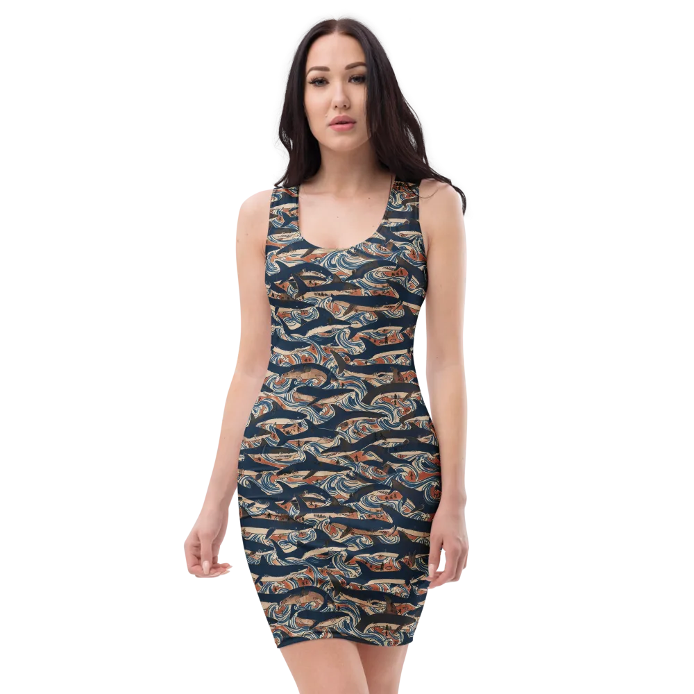 Indigo Koi Current on Bodycon Dress — Front