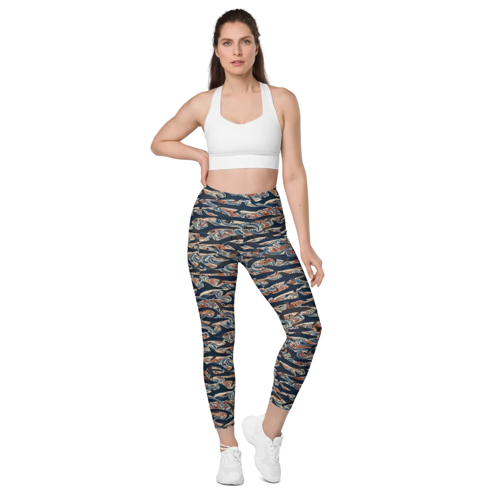 Indigo Koi Current on Leggings with Pockets — Front