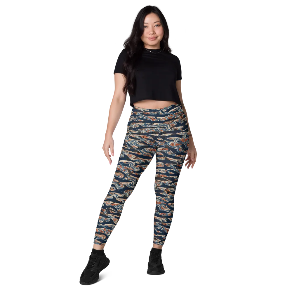 Indigo Koi Current on Leggings with Pockets — Front