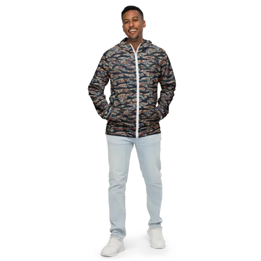 Indigo Koi Current on a Men's Windbreaker
