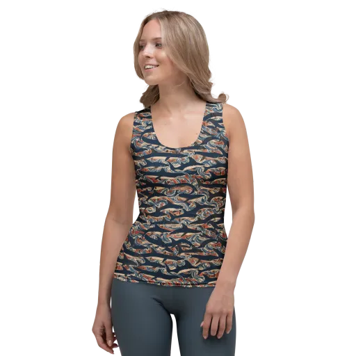 Indigo Koi Current on a Women's Tank Top