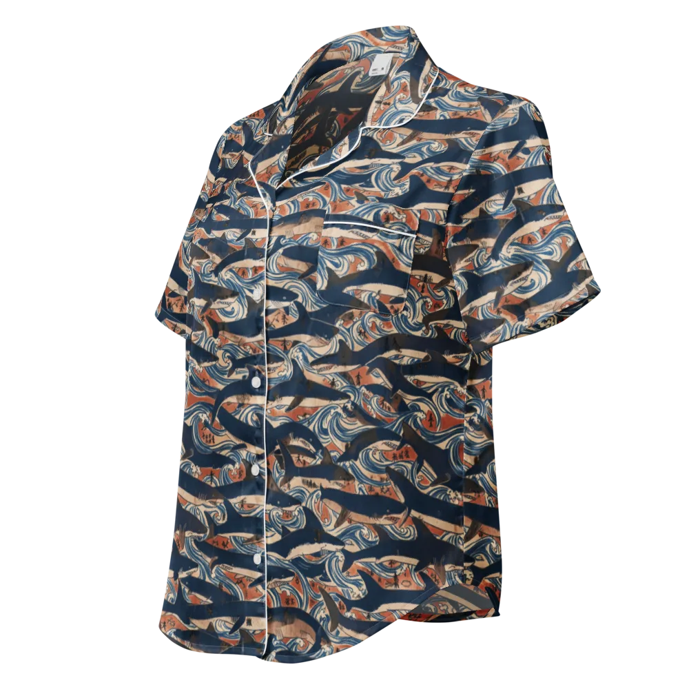 Indigo Koi Current on Women's Short Sleeve Pajama Top — Left Front