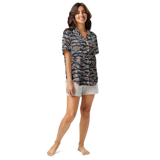 Indigo Koi Current on a Women's Short Sleeve Pajama Top