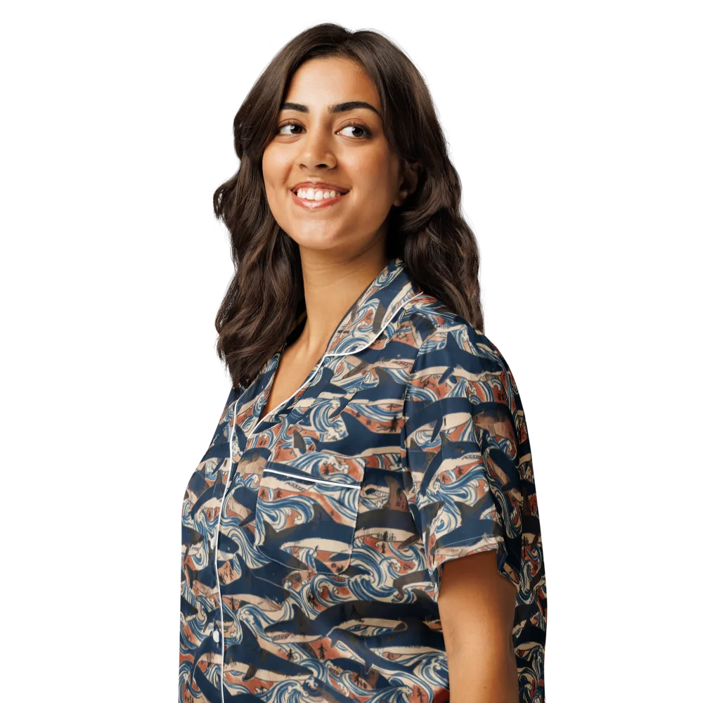 Indigo Koi Current on Women's Short Sleeve Pajama Top — Left Front