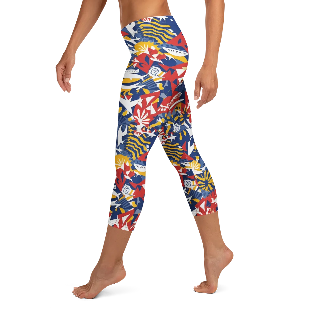 Marigold Riot on Capri Leggings — Left
